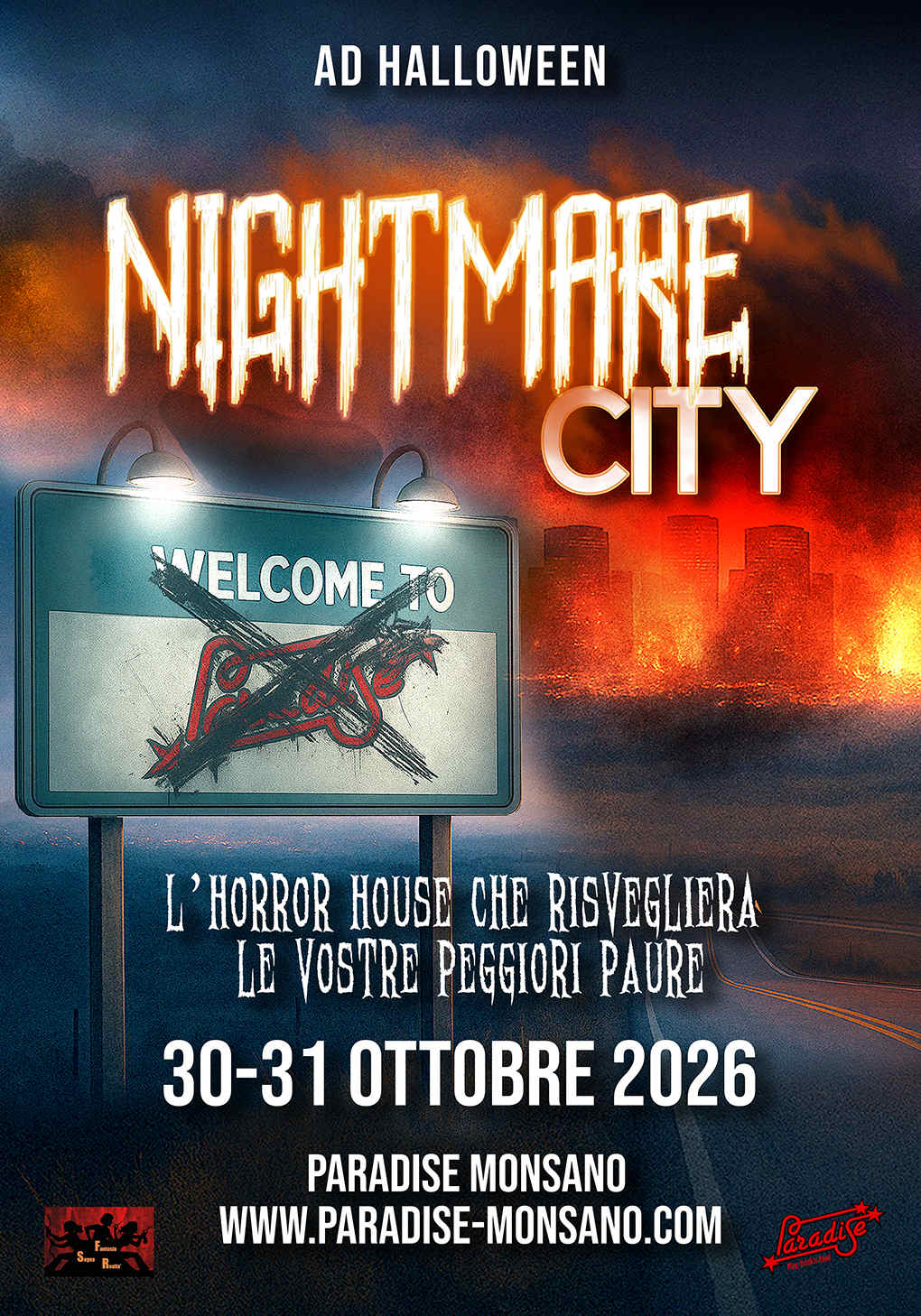 Locandina Halloween Nightmare City 2026 — 30-31 ottobre, Paradise Monsano